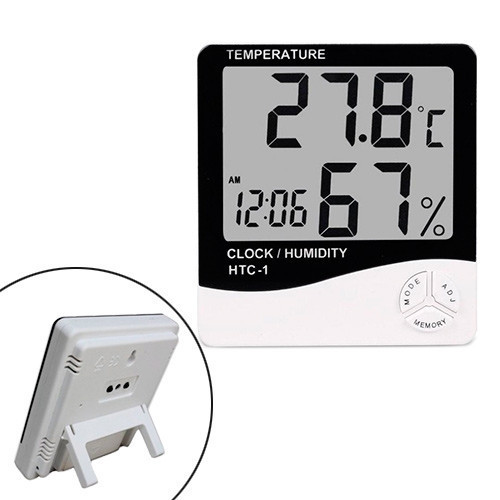 Термометр гігрометр цифровий -10~50C РК 3.8" термогігрометр HTC-1  годинник/будильник Київ - фото 1
