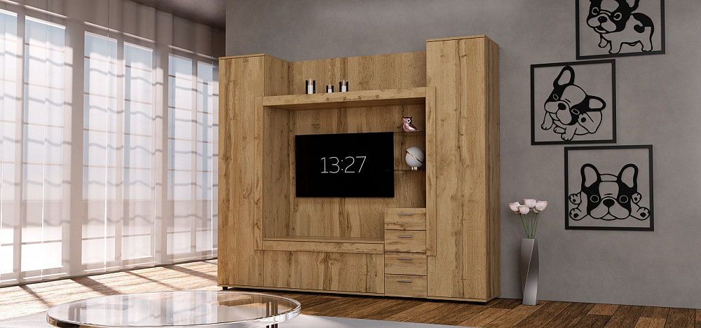 Стенка в гостиную под ТВ Exo-1, Дуб Аппалачи, 2160х420х1850 Львов - изображение 2