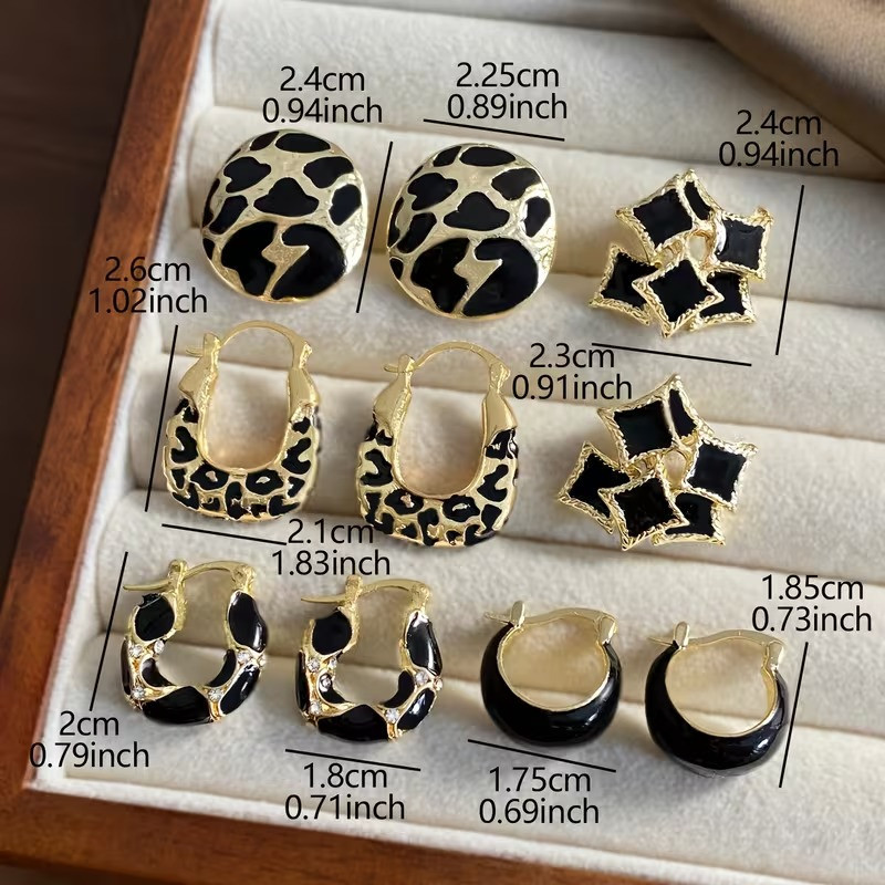 Серьги набор 5 пар в различных дизайнах с эмалью золотистые,женская бижутерия серьги комплект из цинкового сплава Каменец-Подольский - изображение 9