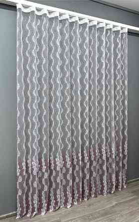 Тюль VR-Textil 1691т Органза с вышивкой Бордовый с белым 300х270 см (42-0732) Киев