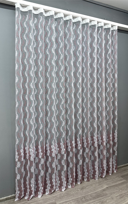 Тюль VR-Textil 1691т Органза с вышивкой Бордовый с белым 300х270 см (42-0732) Киев - изображение 3