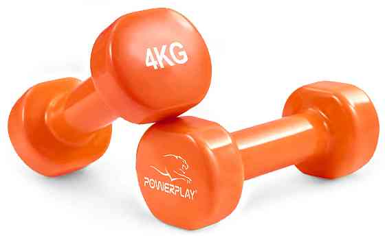 Гантелі вінілові PowerPlay 4125 Achilles 2*4 кг. Помаранчеві (пара - 2шт.) + Резинка для фітнесу 7,5 Каменское
