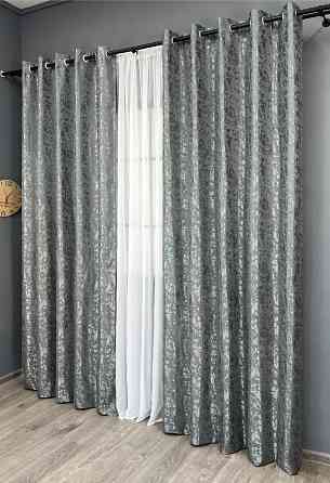 Комплект штор на люверсах VR-Textil Льон мармур Pavliani ХО № 1264ш Сірий 150х250 см 2 шт (37-0317) Київ