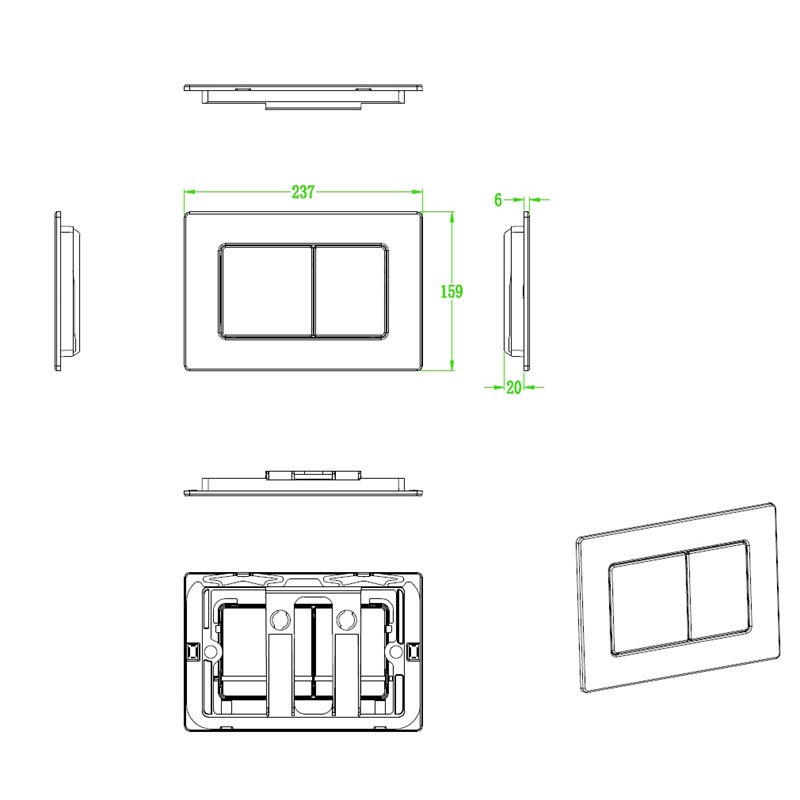 Панель змиву Koer KT-0612-02 240x160x10mm з нержавіючої сталі, кнопка квадратна SUS304 (KR6120)   ( 27759 ) Харків - фото 3