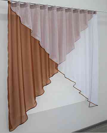 Кухонная занавеска VR-Textil № 053к коричневый с белым 280х170 см (50-147) Киев