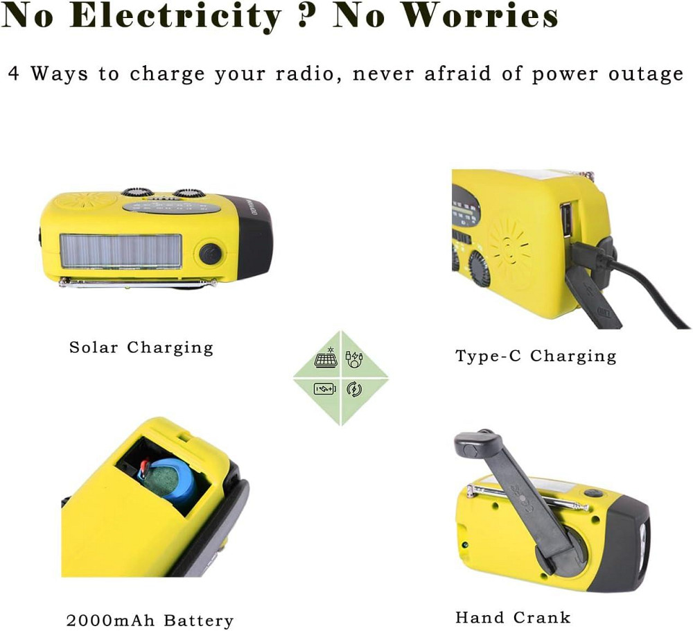 Радіо на сонячній батареї з ручним підзаряджанням та LED-ліхтариком, FM AM для кемпінгу, дому, аварійних ситуацій Київ - фото 7