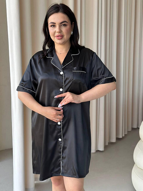 Жіноча шовкова нічна сорочка великих розмірів Ночнушка PLUS SIZE Одяг для дому Сукня для сну шовк Армані Одеса - фото 7