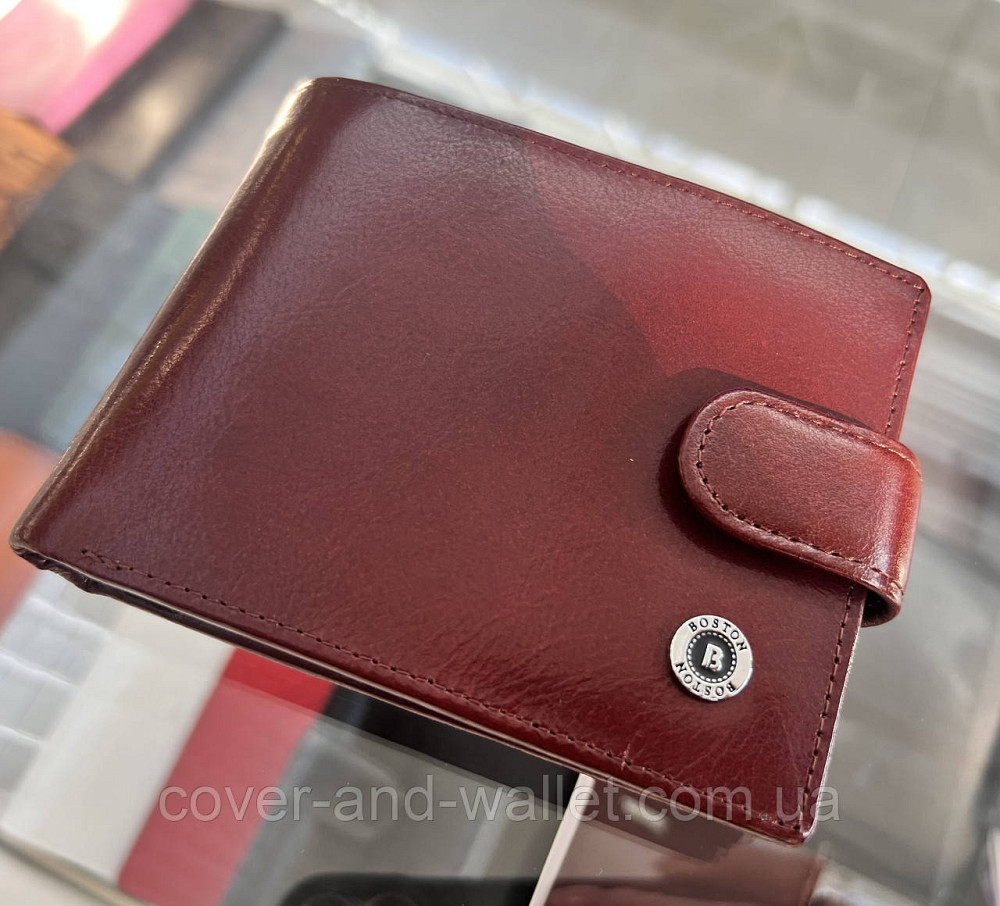 Мужское портмоне из высококачественной кожи коричневого цвета на кнопке Boston Киев - изображение 15