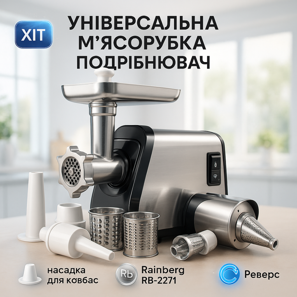 Мясорубка электрическая Rainberg RB-2271 3800 Вт с насадкой для томатов и шинковкой YG-51 Львов - изображение 7