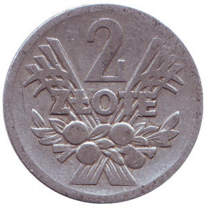 Монета номіналом 2 злотих. 1958 рік, Польща.(В) Полтава - фото 1