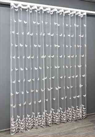 Тюль VR-Textil 1738т Фатин «Бабочки» с вышивкой и люрексом Пудровый с белым 300х270 см (42-0782) Киев