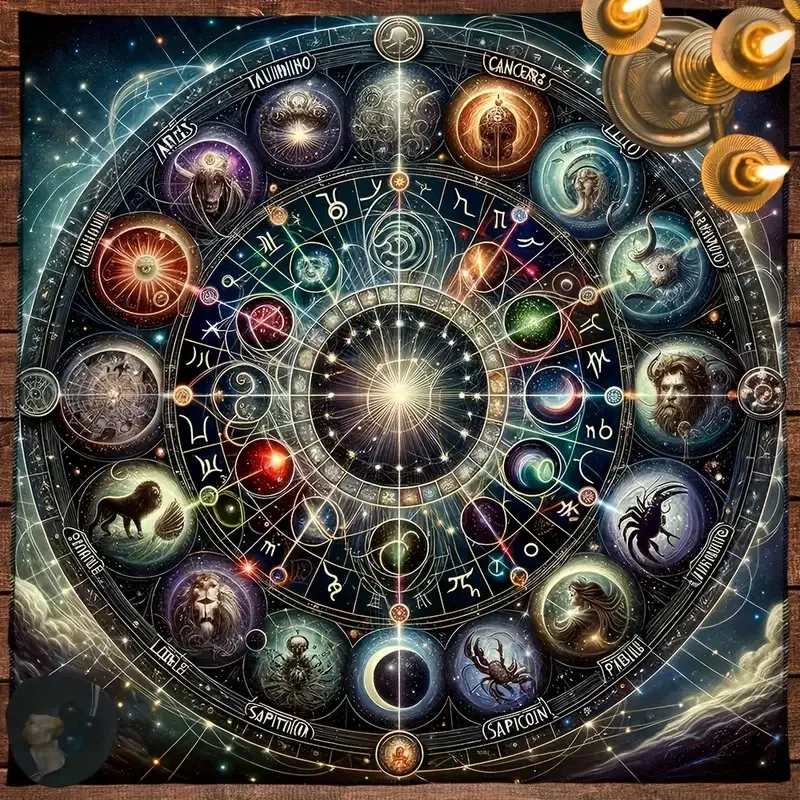 Скатерть для Таро 49×49 см — астрологическое полотно с зодиакальным кругом для раскладов и ритуалов Киев - изображение 1