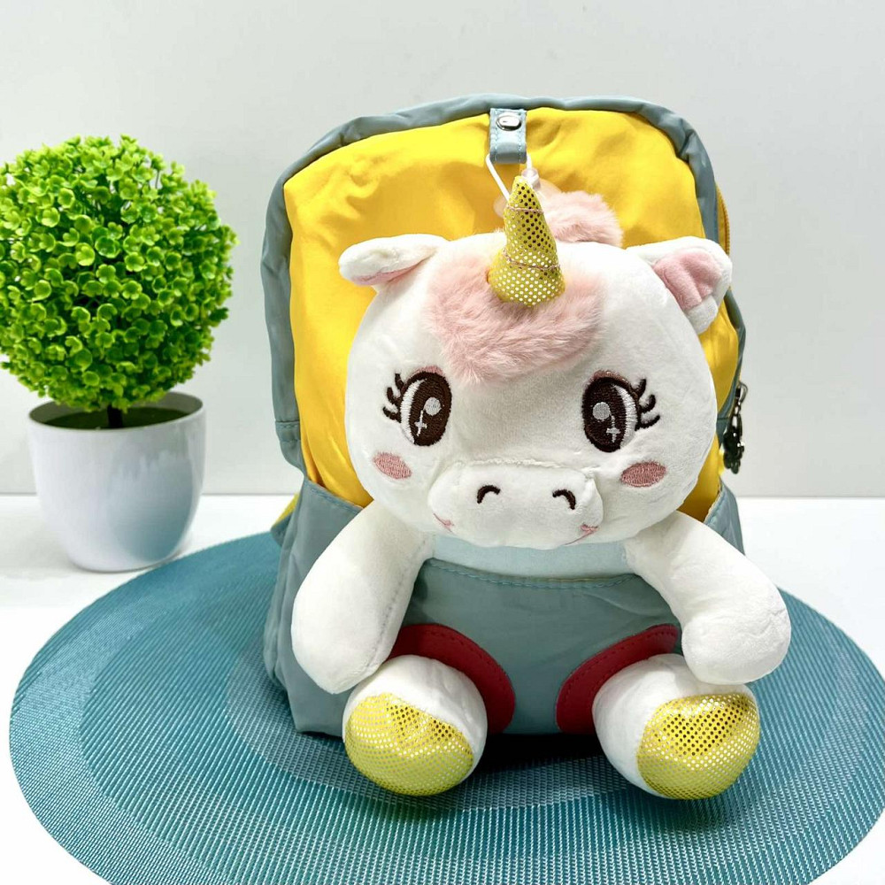 Рюкзак з м'якою іграшкою Єдиноріг 1 відділення 20см Сірий з жовтим (FG24032735B) Чернігів - фото 1