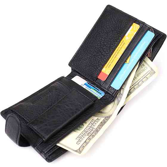 Классический мужской бумажник горизонтального формата из натуральной кожи Черный (ST Leather) Киев