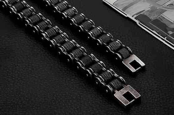 Чоловічий браслет RESTEQ з нержавіючої сталі у вигляді мотоциклетного ланцюга 23 см — чорний браслет зі сталі 316L Київ