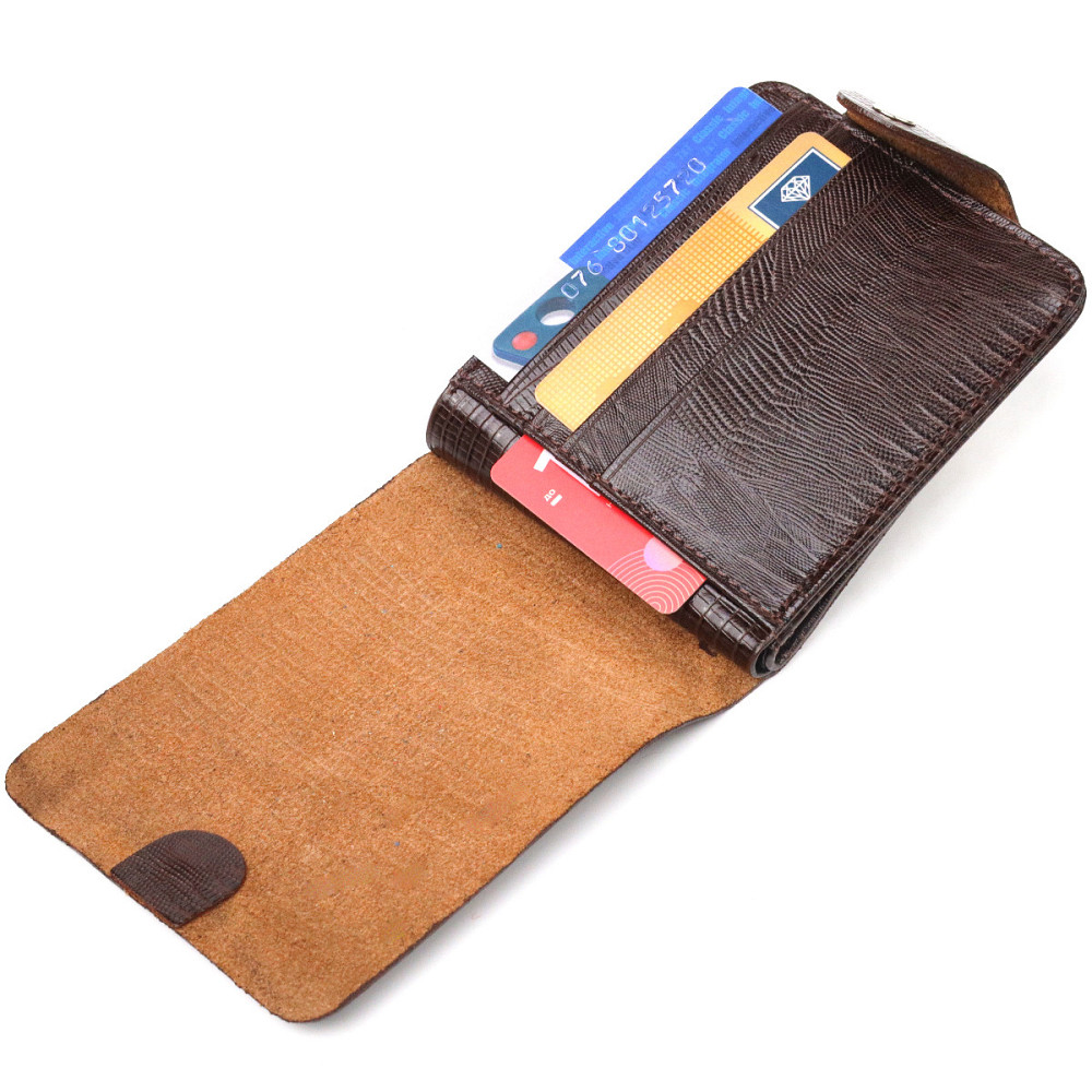 Елегантне портмоне для чоловіків у два складення з натуральної фактурної шкіри CANPELLINI 21576 Коричневе Київ - фото 6