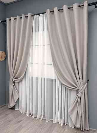 Комплект штор на люверсах VR-Textil Блэкаут двусторонний Scandi № 1901ш Светло-бежевый 150х250 см 2 шт (37-0309) Киев