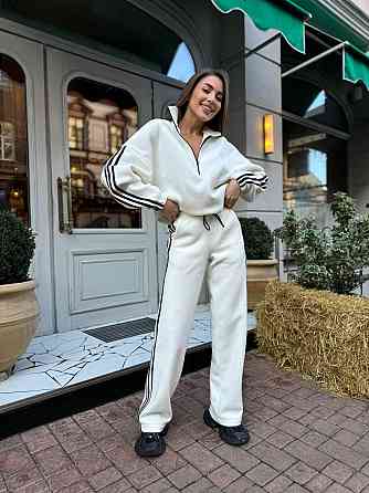 Жіночий теплий костюм у спортивному стилі з лампасами двосторонній фліс Молочний, 46/48 Одеса