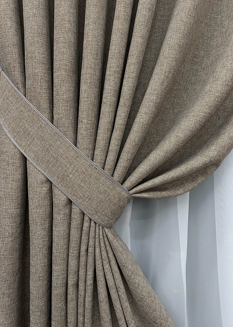 Комплект готовых штор VR-Textil Лен ALORA-TON № 1877ш Серо-коричневый 150х290 см 2 шт (33-0844) Киев - изображение 5