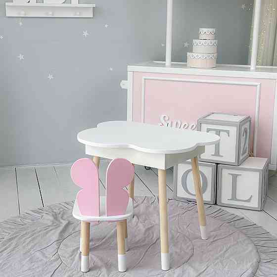 Новинка! Стол тучка с нишей белый и стульчик бабочка розовый 69387 Киев