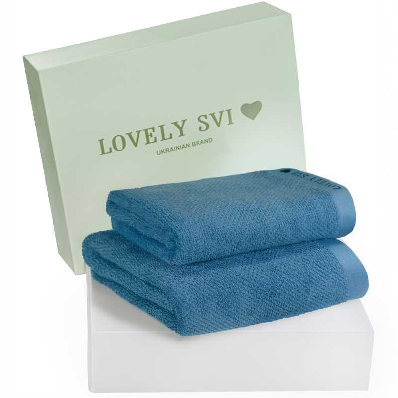 Набір 2 жакардові рушники в коробці Lovely Svi  70 х 140 см і 50 х 90 см Синій (130226) Київ - фото 1