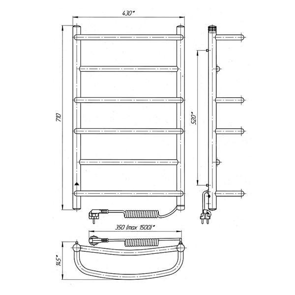 Електрична сушарка для рушників Laris Єврофлеш П6 400Х700 Е правое під'єднання Київ - фото 6