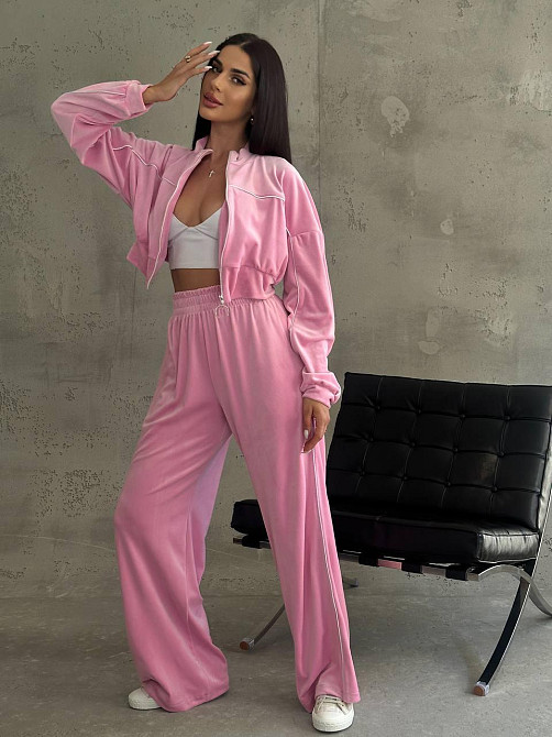 Стильний жіночий велюровий м'який костюм-двійка велюр плюш Рожевий, 42/44 Одеса - фото 1