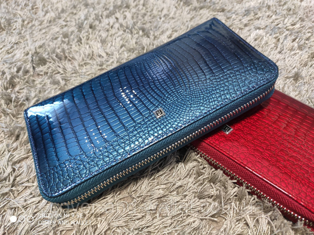 Бірюзовий лаковий жіночий гаманець на блискавці з натуральної шкіри Hassion Київ - фото 7