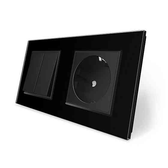 LIVOLO Двоклавішний вимикач з розеткою Livolo чорний скло (VL-C7C1EUK2-12) Коломия