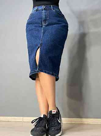 Юбка женская джинсовая Vanver 8239 с разрезом миди на резинке большие размеры синяя, синий, З2, 32, 93 см, 110 см Киев