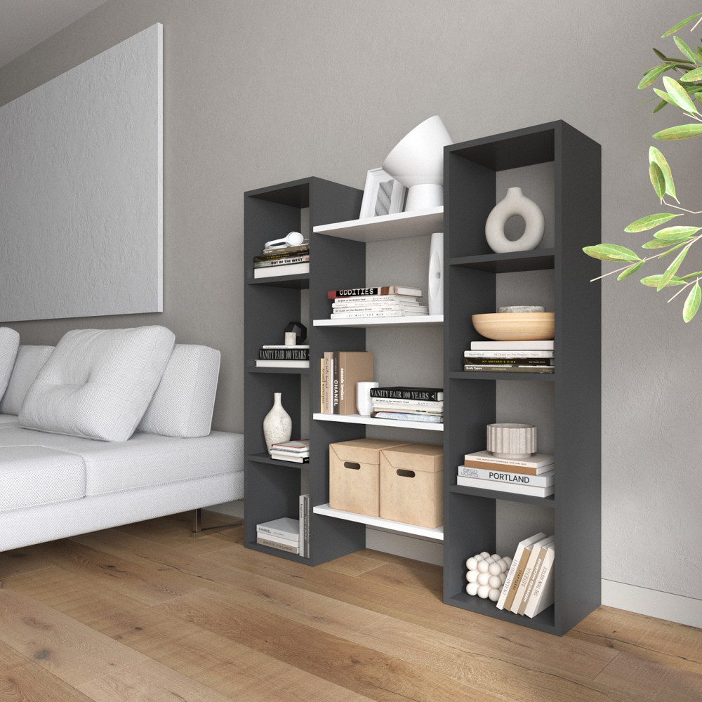 Стелаж для книг VAYS D-8 Антрацит-Білий, сучасна полиця, ЛДСП 130×30×140 см - для дому, офісу, вітальні Львів - фото 1