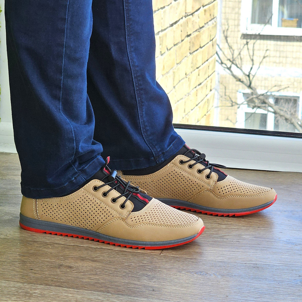 Чоловічі мокасини Літні Бежеві Кросівки Сіточка Коричневі Світлі (розміри: 40,41,42,43,44,45) - 218-3 Дніпро - фото 10