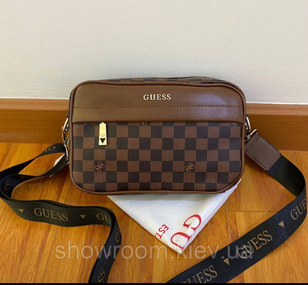 Мужская удобная сумка на плечо Guess (7514) коричневая Киев - изображение 1