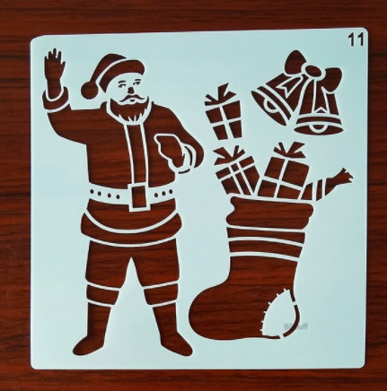 Новогодний трафарет Дед Мороза декоративный 13 на 13 см серый Киев - изображение 1