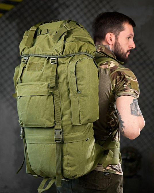 Тактичний рюкзак із металевим каркасом на 100 літрів. Каркасний рюкзак олива РП7468 Одеса - фото 2