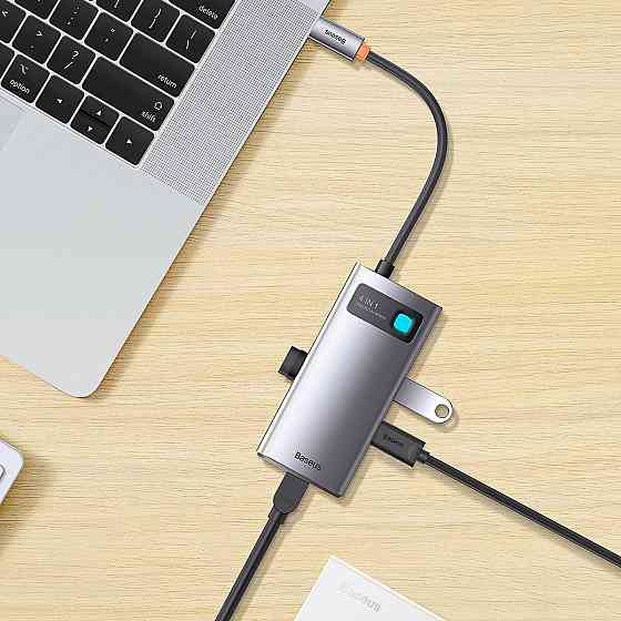 Док станція хаб для ноутбуку комп'ютеру Baseus Metal Gleam Series 4в1 багатофункціональний Type-C HUB Docking Station Gray (Type-C Одеса