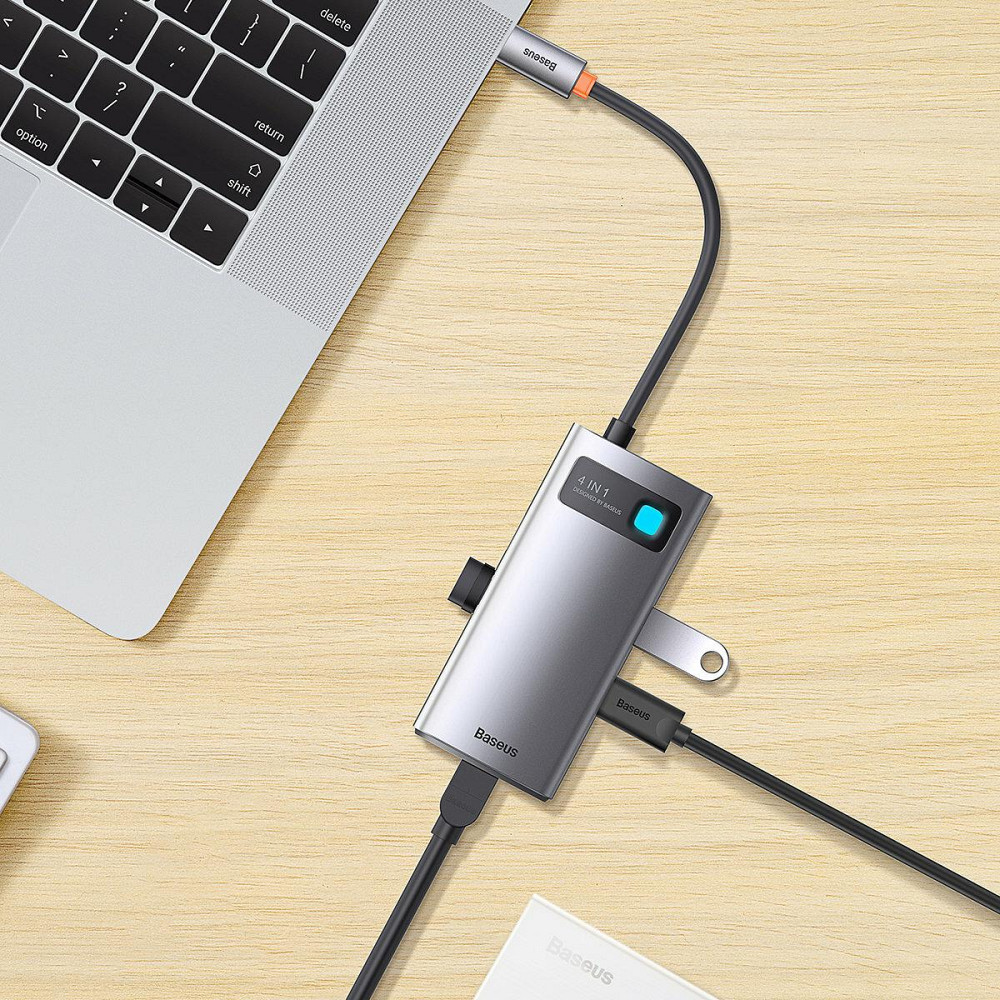 Док станція хаб для ноутбуку комп'ютеру Baseus Metal Gleam Series 4в1 багатофункціональний Type-C HUB Docking Station Gray (Type-C Одеса - фото 5