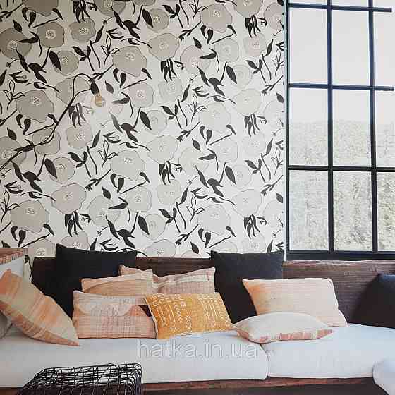 Шпалери флізелінові еко Khroma Zoom Goja 0.53х10.05 м абстракція квіти сірі чорні на білому Київ