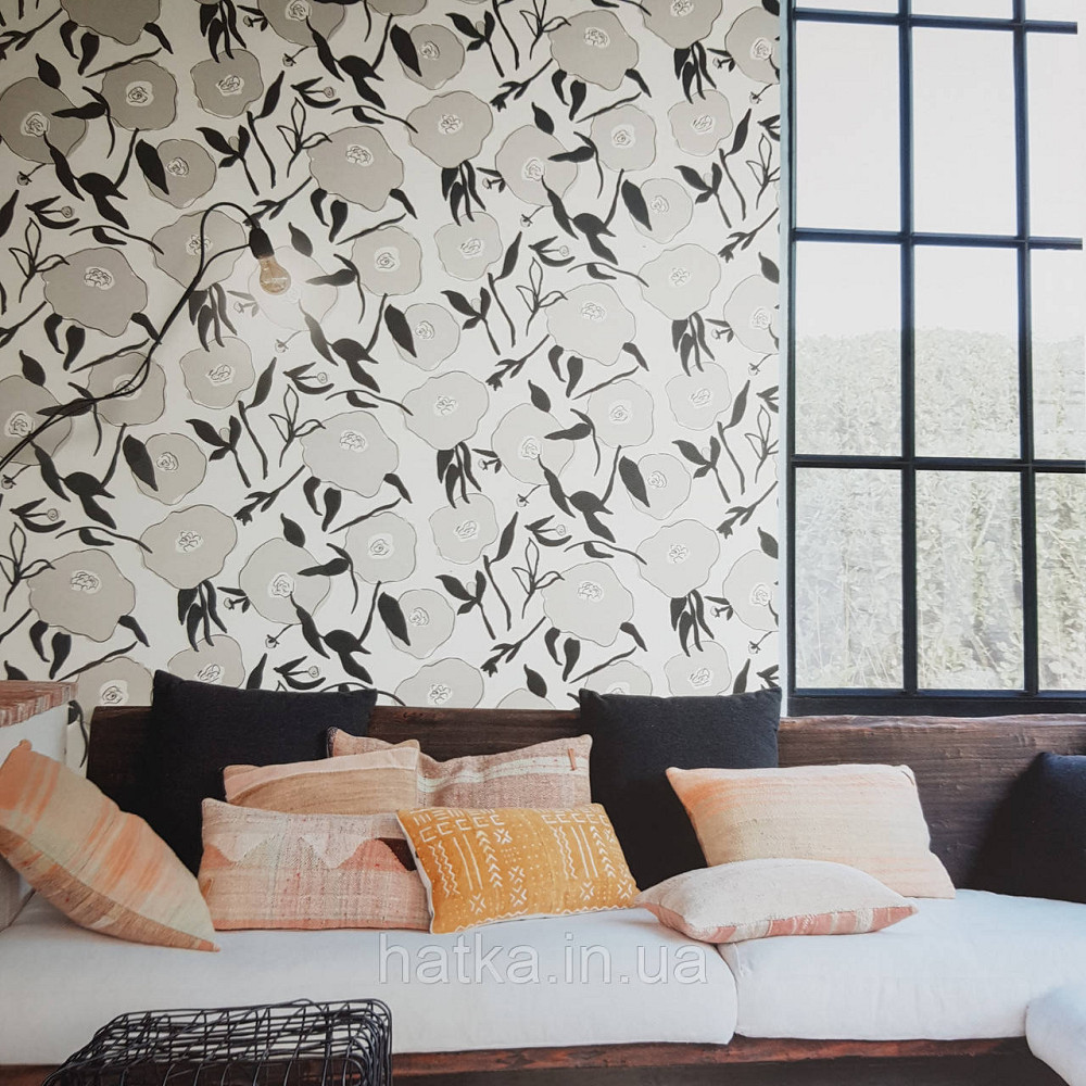 Шпалери флізелінові еко Khroma Zoom Goja 0.53х10.05 м абстракція квіти сірі чорні на білому Київ - фото 1