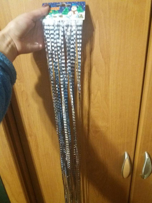 Дощик новорічний гафре 150 см на 22 см срібний Київ - фото 1