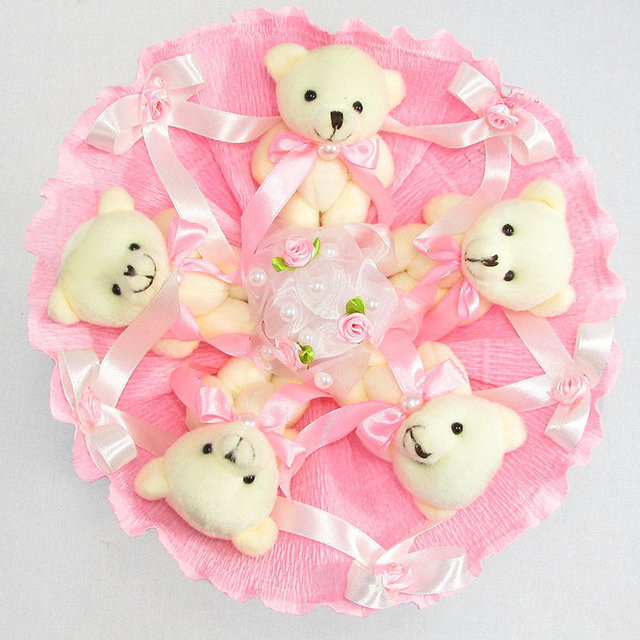 Букет з м'яких іграшок 5 ведмедиків 5288IT рожевий Вінниця - фото 2