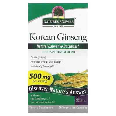 Травы Nature's Answer Корейский женьшень, 500 мг, Korean Ginseng, 50 вегетарианских ка (NTA-16234) Винница