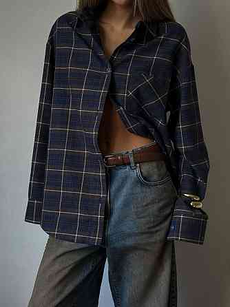 Жіноча трендова сорочка оверсайз у клітинку фланель Джинс Одеса