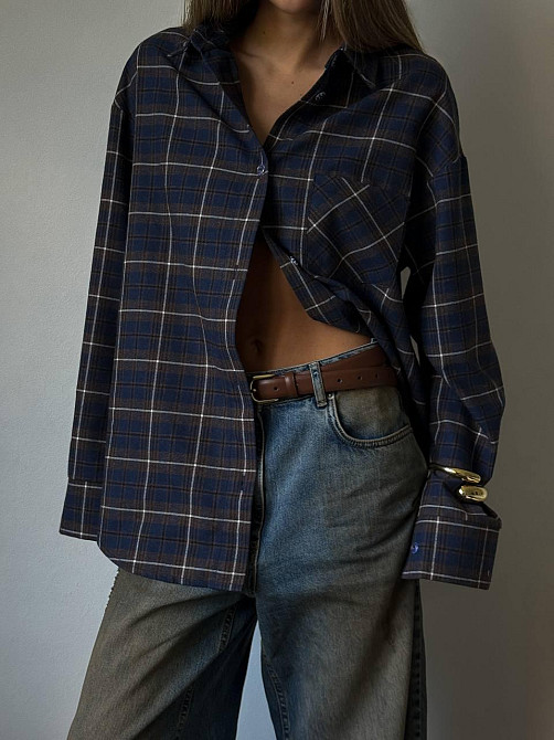 Жіноча трендова сорочка оверсайз у клітинку фланель Джинс Одеса - фото 1