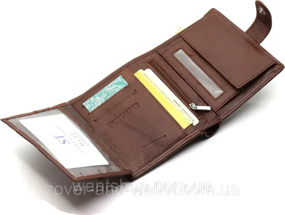 Кошелек мужской кожаный под много карточек вертикальный ST Leather Коричневый Киев - изображение 5