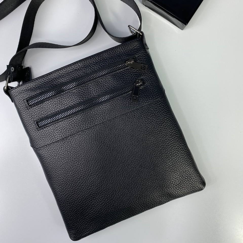 Мужская сумка через плечо из натуральной кожи вместительная планшетка, чернаяMasterSem Киев - изображение 9