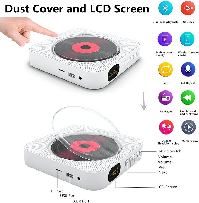 Аудиосистема HiFi Wall Mountable Adirigo CD-плеер USB Bluetooth FM Radio MP3 Днепр - изображение 2