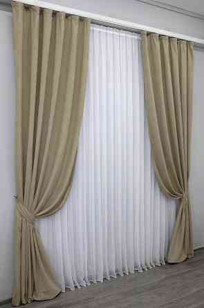 Комплект готовых штор VR-Textil Микровелюр SPARTA № 1196ш Бежевый 150х290 см 2 шт (33-0019) Киев