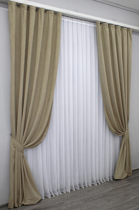 Комплект готовых штор VR-Textil Микровелюр SPARTA № 1196ш Бежевый 150х290 см 2 шт (33-0019) Киев - изображение 3