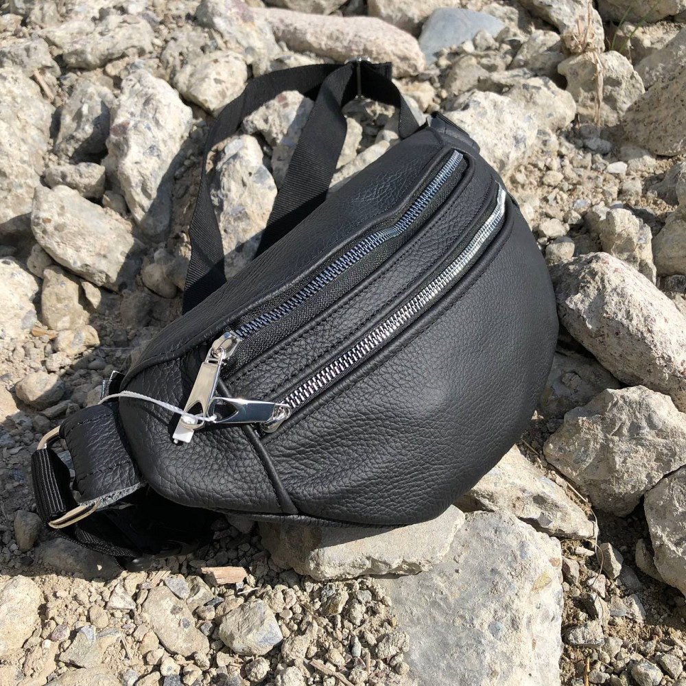 Поясна сумка чоловіча без принта, Бананка шкіряна чоловіча, Бананка чорна з натуральної шкіри BL-96 Львів - фото 11